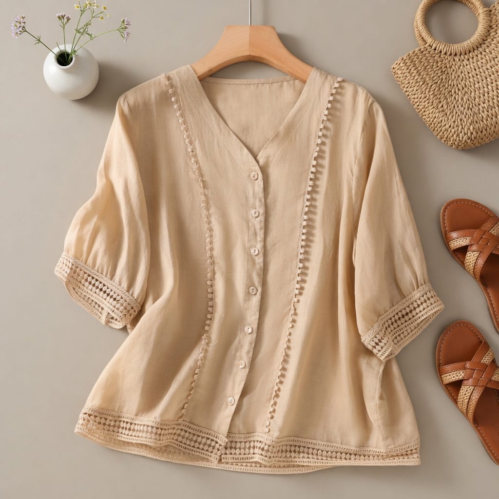 Dames blouse | Luchtige blouse met V-hals