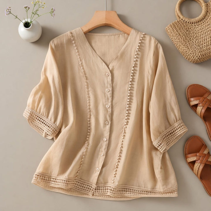 Dames blouse | Luchtige blouse met V-hals