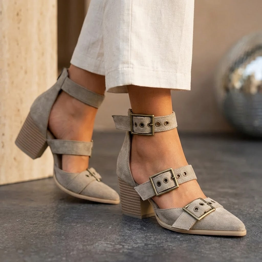 Dames hakken | Suède sandalen met gesp