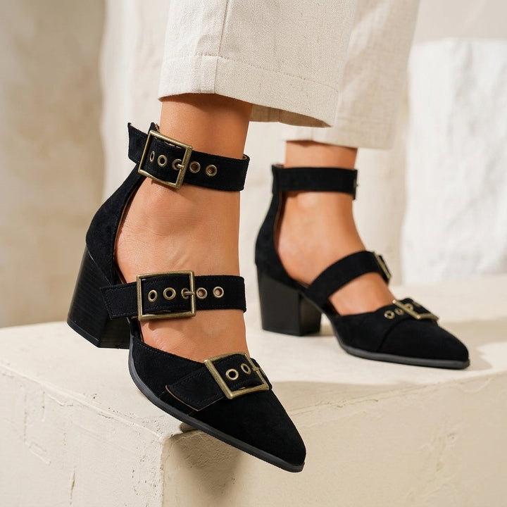 Dames hakken | Suède sandalen met gesp