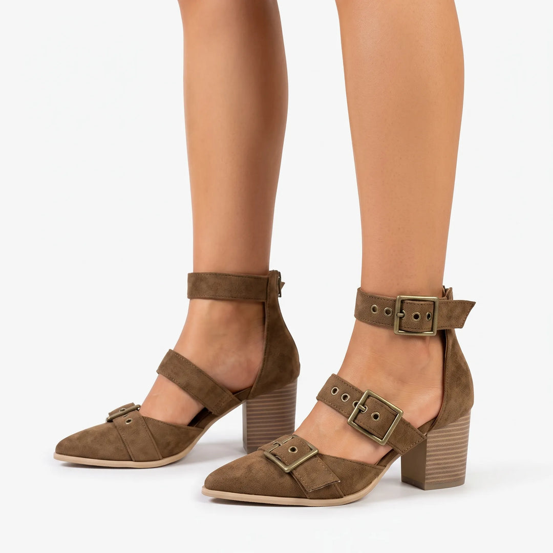 Dames hakken | Suède sandalen met gesp