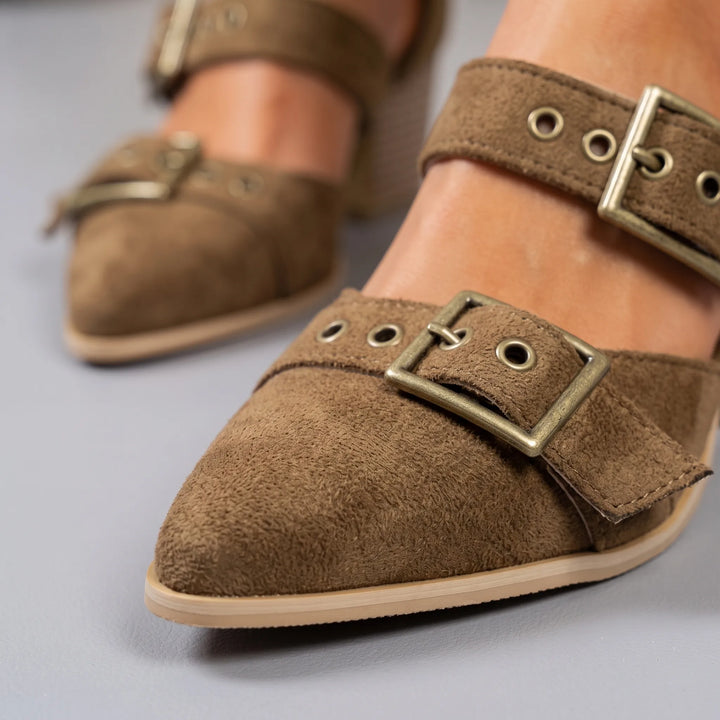 Dames hakken | Suède sandalen met gesp