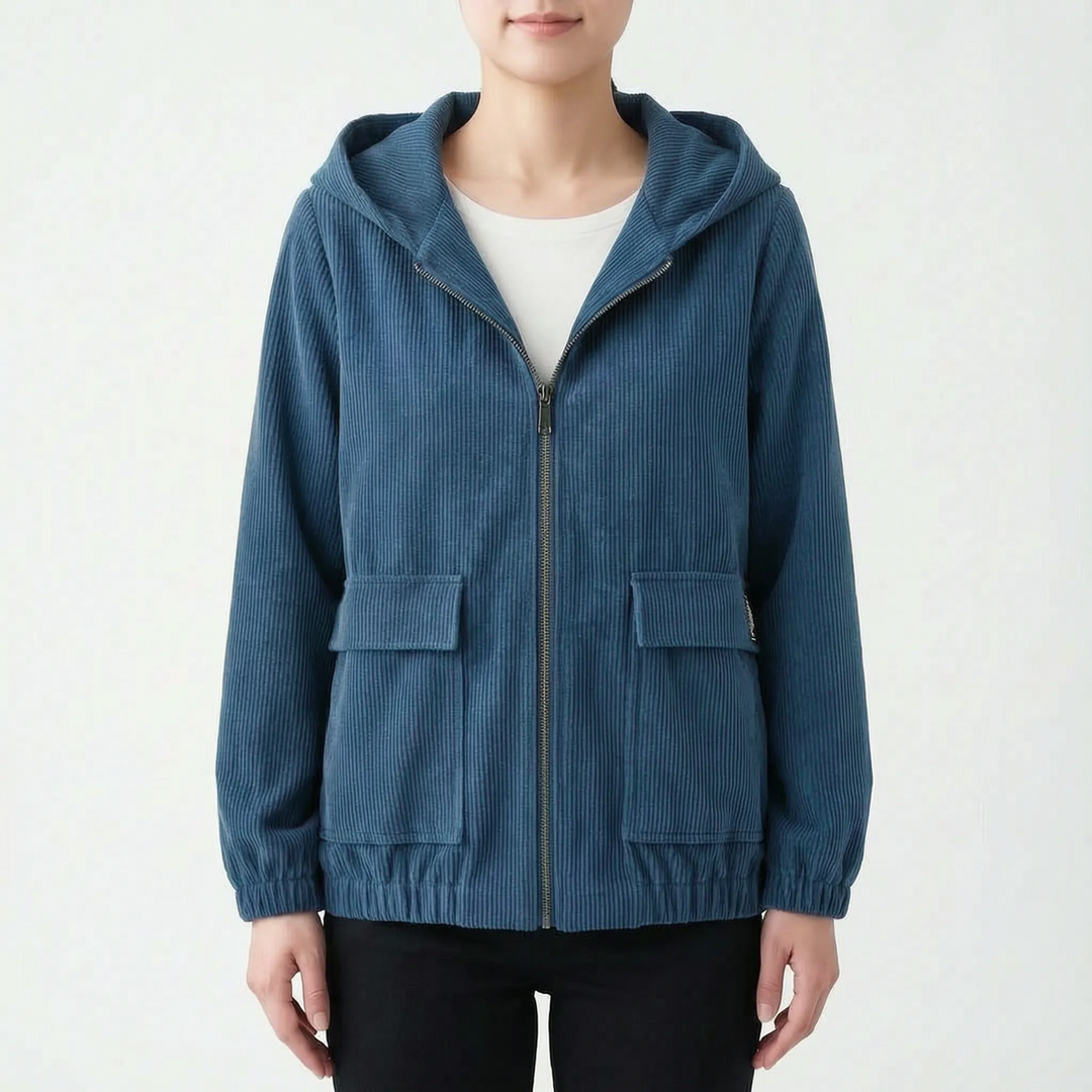 Dames jack | Corduroy tussenjas met capuchon en ritssluiting