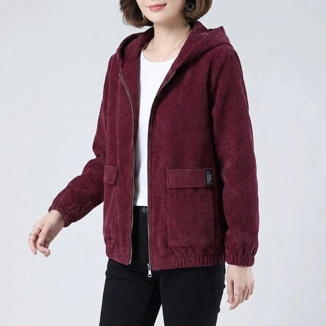 Dames jack | Corduroy tussenjas met capuchon en ritssluiting