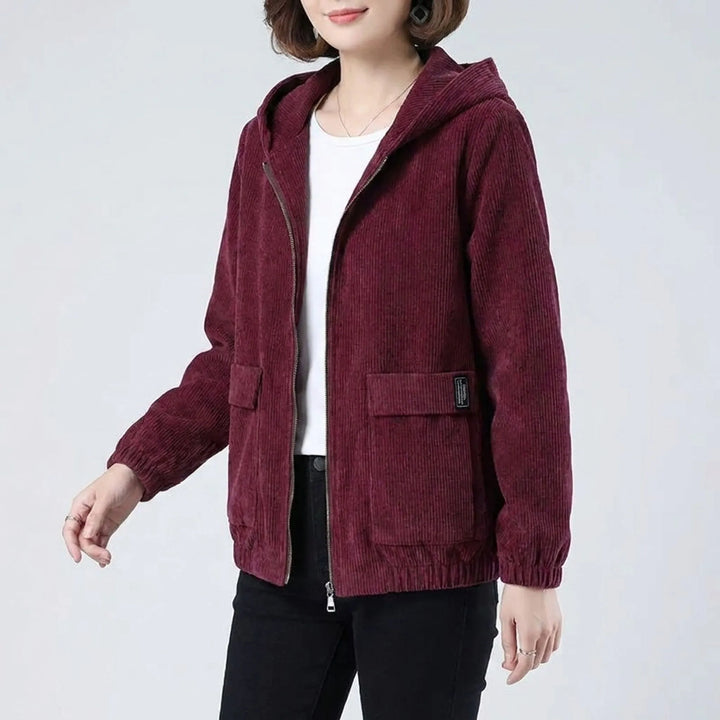 Dames jack | Corduroy tussenjas met capuchon en ritssluiting