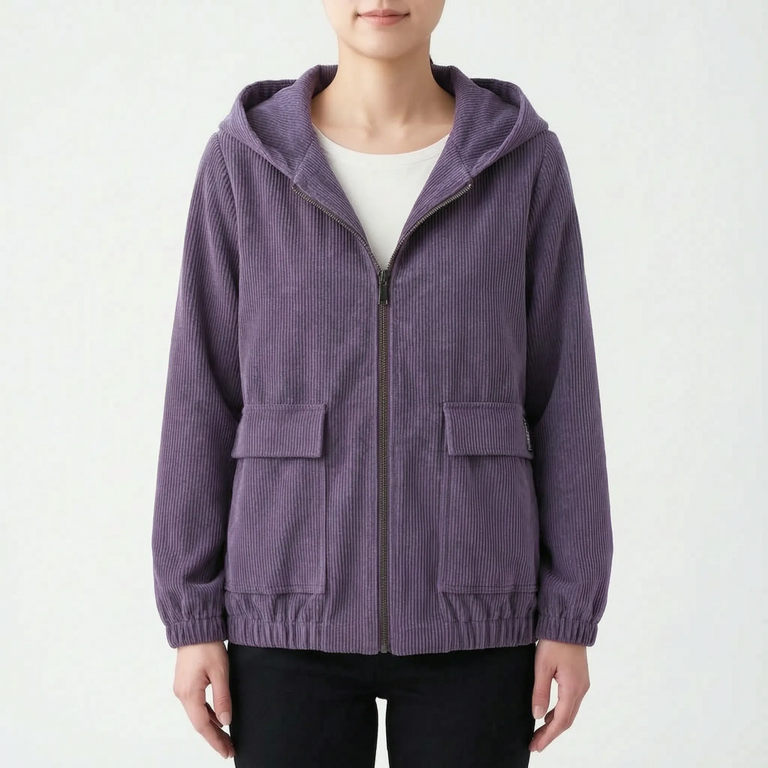 Dames jack | Corduroy tussenjas met capuchon en ritssluiting