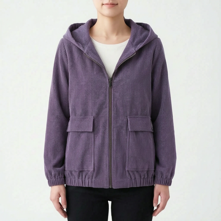 Dames jack | Corduroy tussenjas met capuchon en ritssluiting