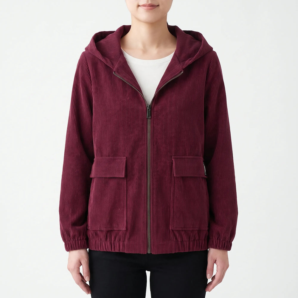 Dames jack | Corduroy tussenjas met capuchon en ritssluiting