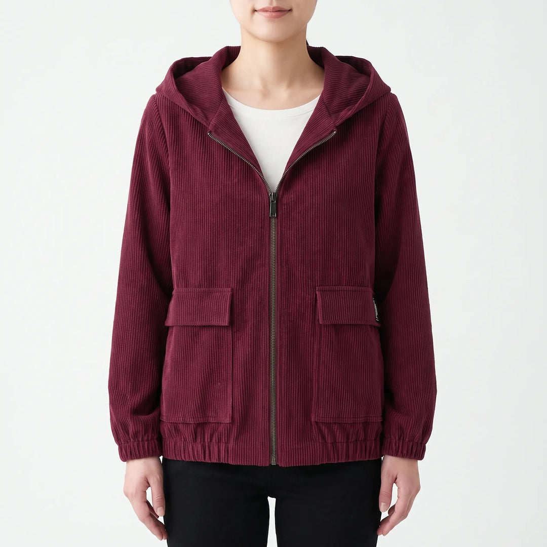 Dames jack | Corduroy tussenjas met capuchon en ritssluiting