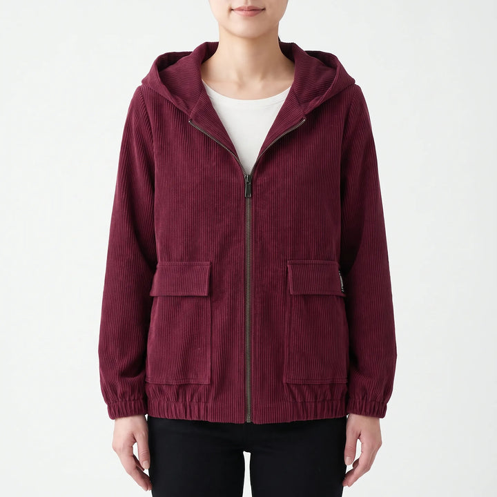 Dames jack | Corduroy tussenjas met capuchon en ritssluiting