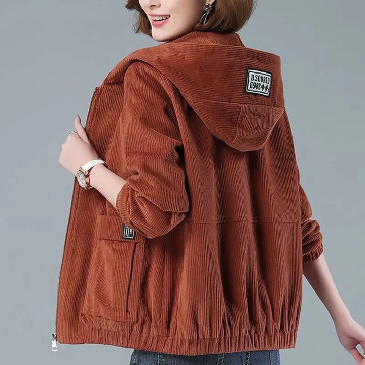 Dames jack | Corduroy tussenjas met capuchon en ritssluiting