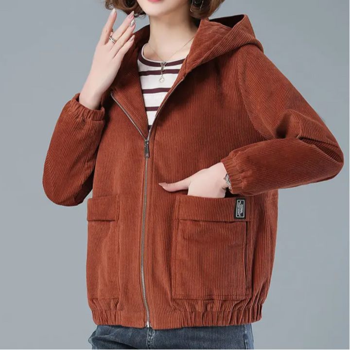 Dames jack | Corduroy tussenjas met capuchon en ritssluiting