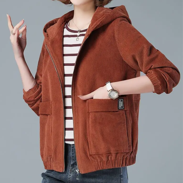 Dames jack | Corduroy tussenjas met capuchon en ritssluiting