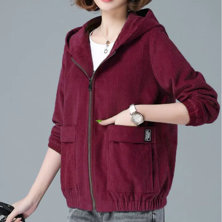 Dames jack | Corduroy tussenjas met capuchon en ritssluiting