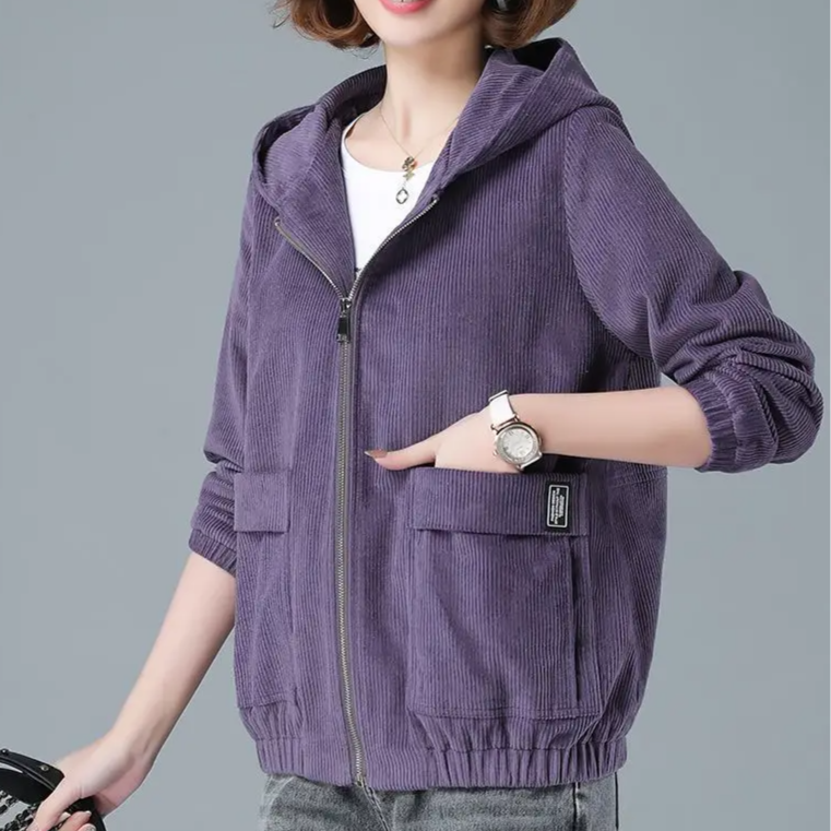 Dames jack | Corduroy tussenjas met capuchon en ritssluiting