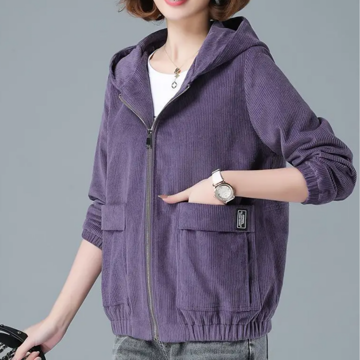 Dames jack | Corduroy tussenjas met capuchon en ritssluiting