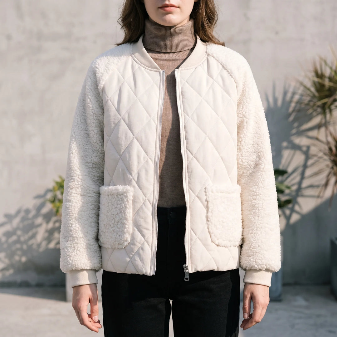 Dames jack | Gewatteerd model met teddy mouwen en rits
