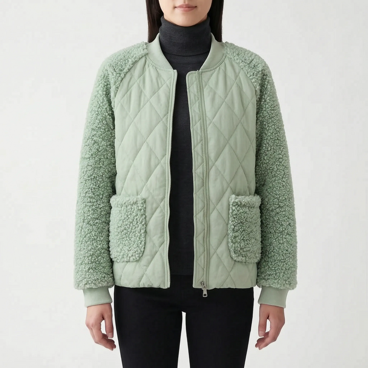 Dames jack | Gewatteerd model met teddy mouwen en rits
