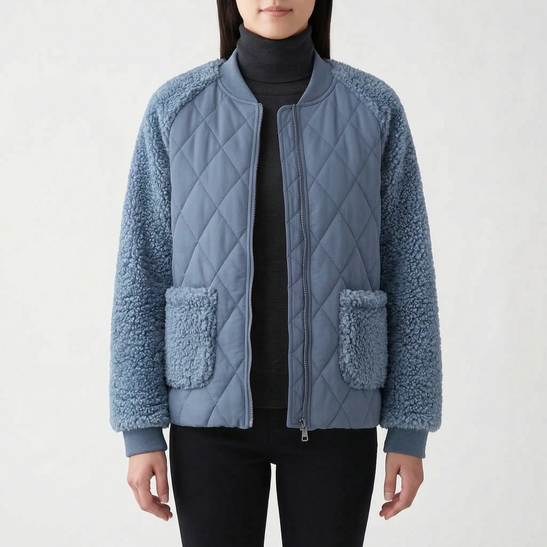 Dames jack | Gewatteerd model met teddy mouwen en rits