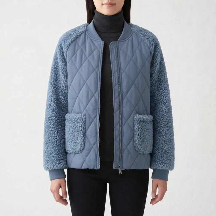 Dames jack | Gewatteerd model met teddy mouwen en rits