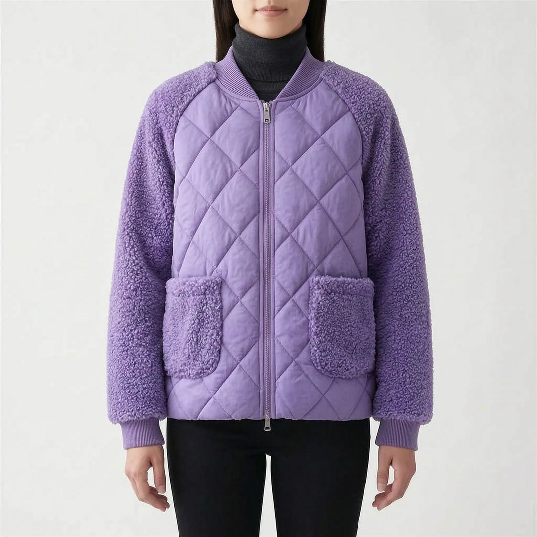 Dames jack | Gewatteerd model met teddy mouwen en rits