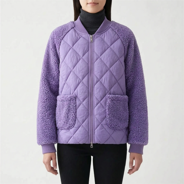 Dames jack | Gewatteerd model met teddy mouwen en rits