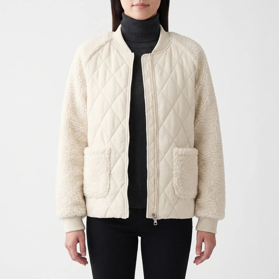 Dames jack | Gewatteerd model met teddy mouwen en rits