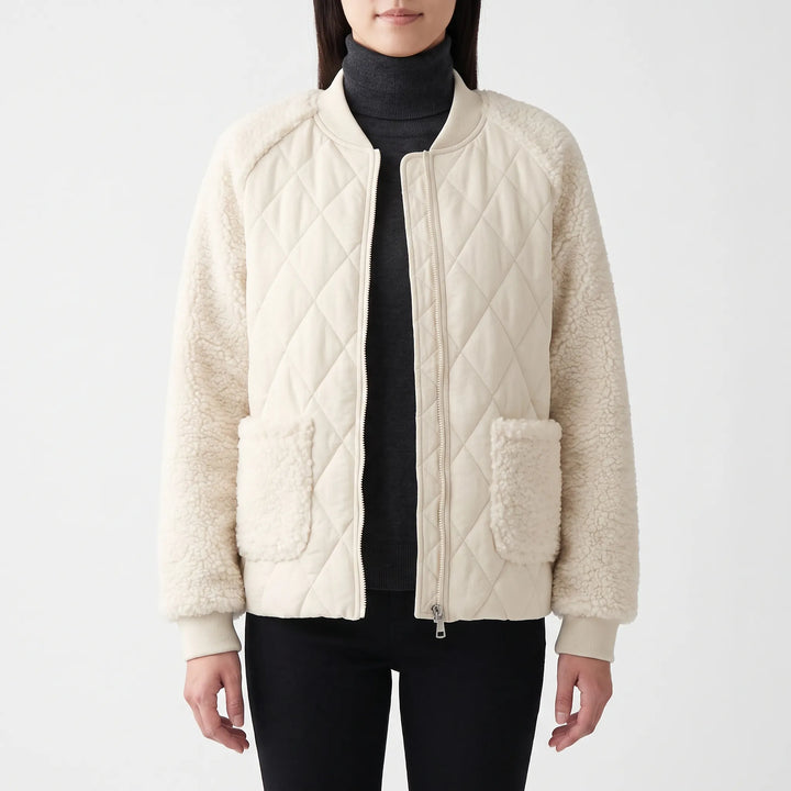 Dames jack | Gewatteerd model met teddy mouwen en rits