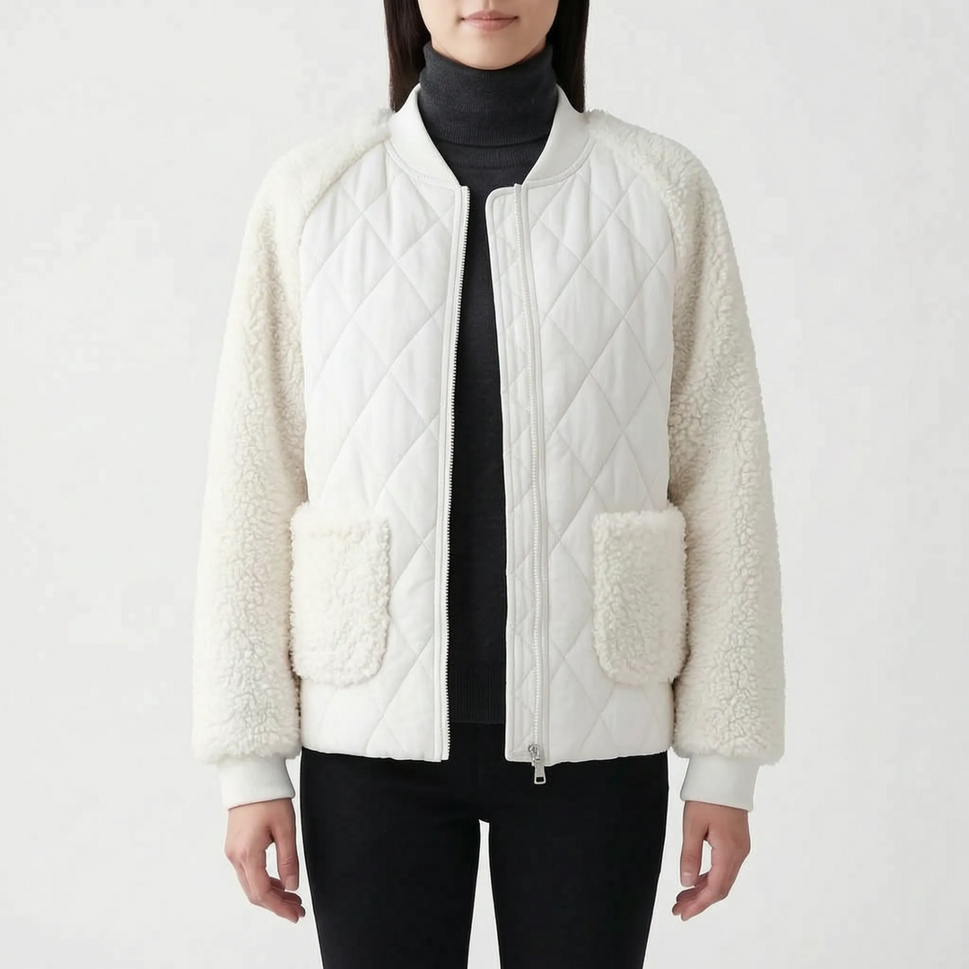 Dames jack | Gewatteerd model met teddy mouwen en rits