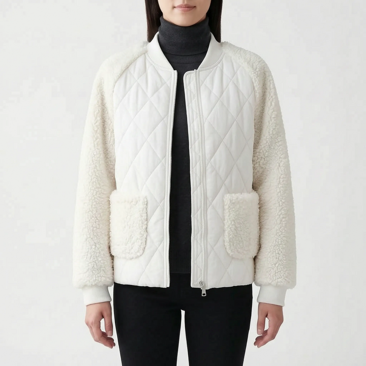 Dames jack | Gewatteerd model met teddy mouwen en rits