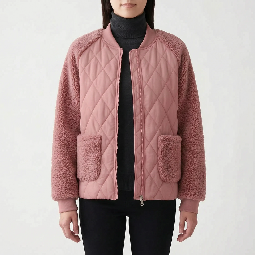 Dames jack | Gewatteerd model met teddy mouwen en rits
