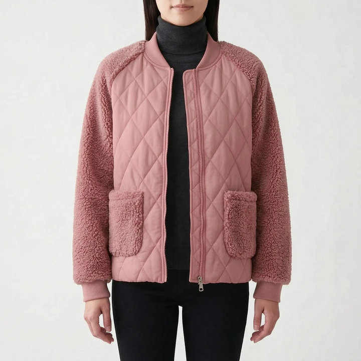 Dames jack | Gewatteerd model met teddy mouwen en rits