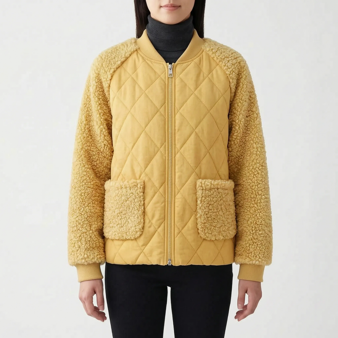Dames jack | Gewatteerd model met teddy mouwen en rits