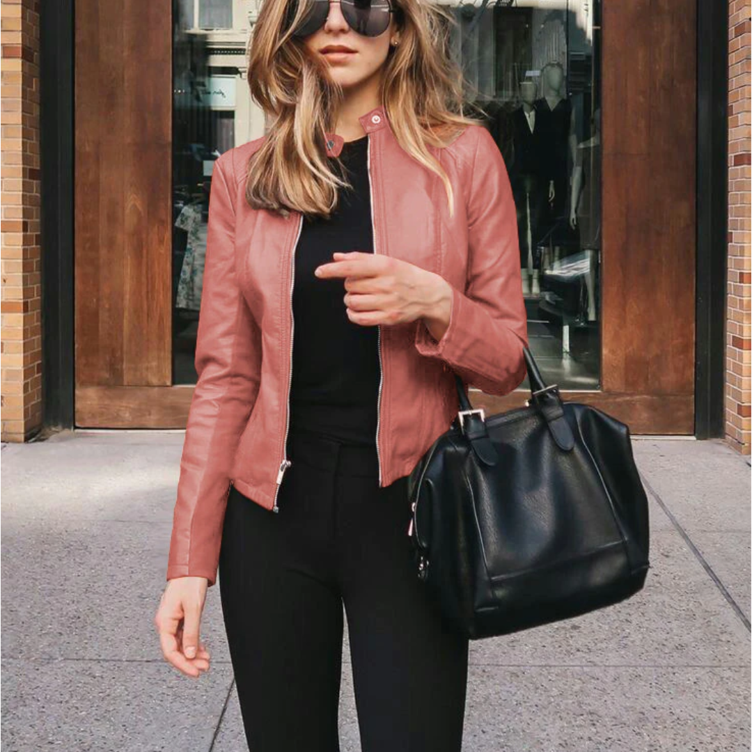 Dames jas | Trendy getailleerde jas met rits en opstaande kraag