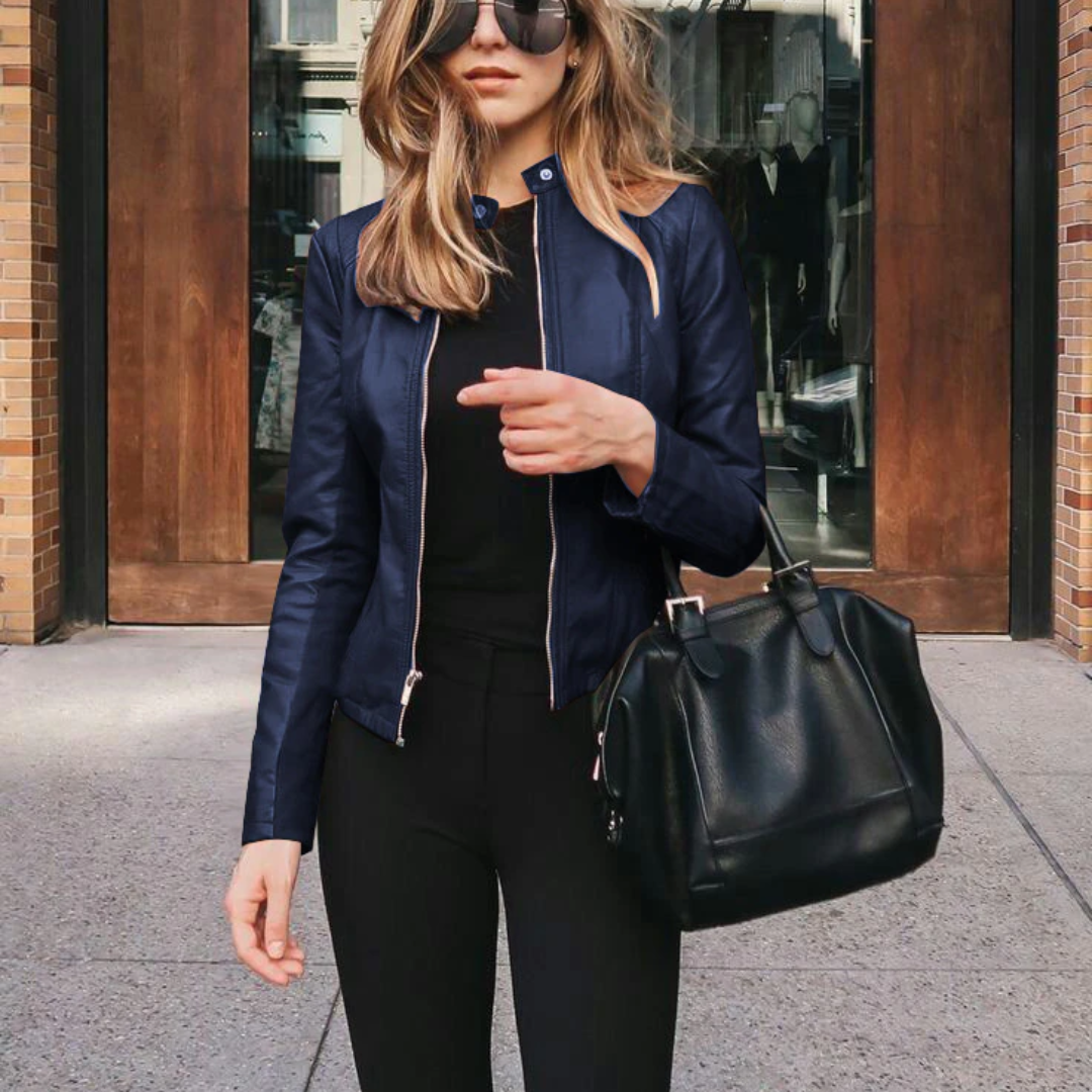 Dames jas | Trendy getailleerde jas met rits en opstaande kraag