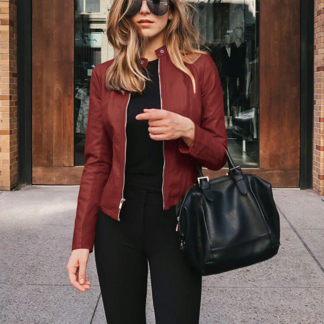 Dames jas | Trendy getailleerde jas met rits en opstaande kraag
