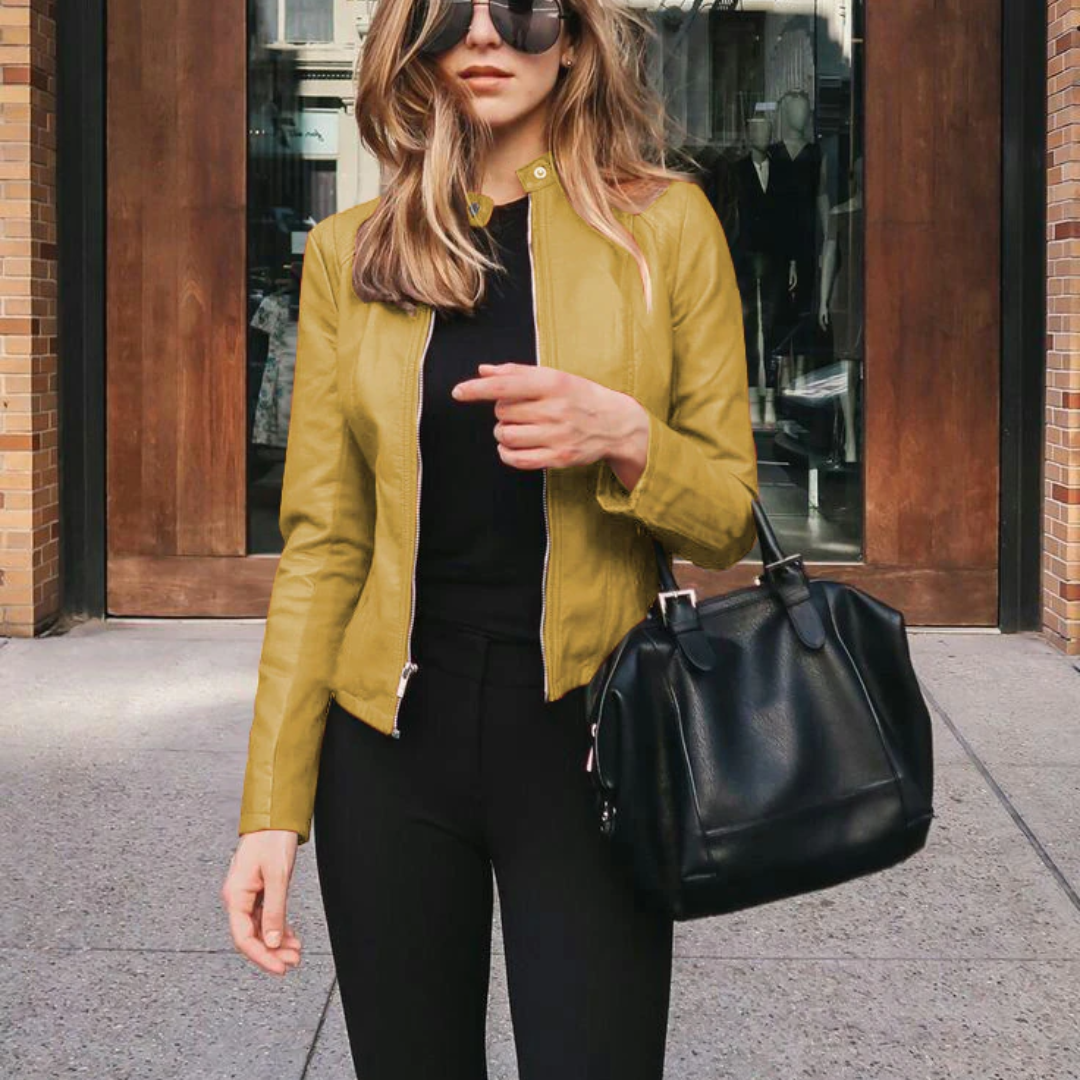Dames jas | Trendy getailleerde jas met rits en opstaande kraag