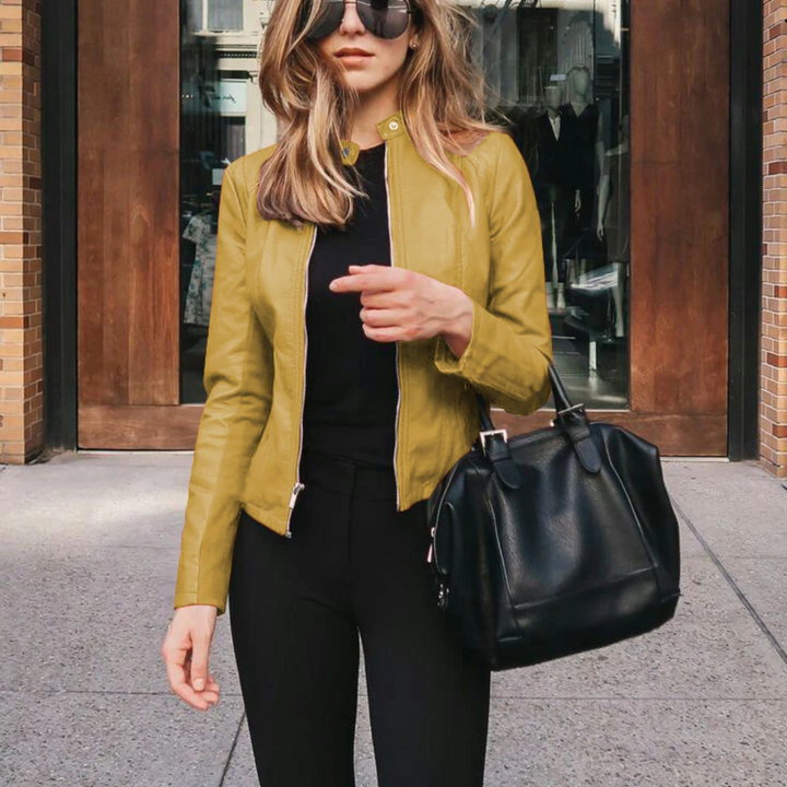 Dames jas | Trendy getailleerde jas met rits en opstaande kraag