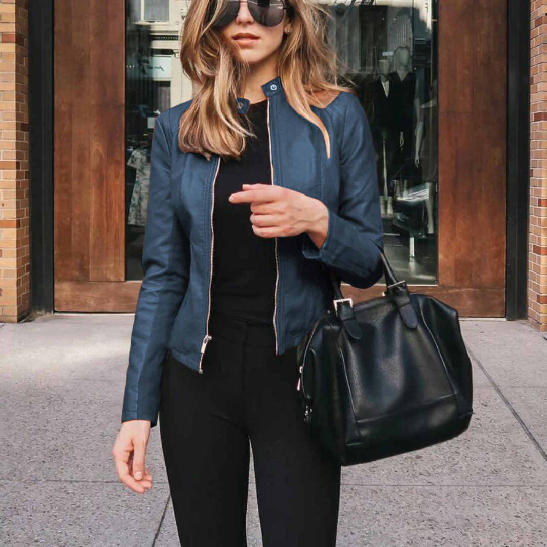 Dames jas | Trendy getailleerde jas met rits en opstaande kraag