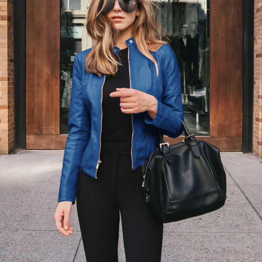 Dames jas | Trendy getailleerde jas met rits en opstaande kraag