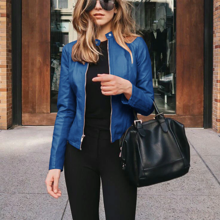 Dames jas | Trendy getailleerde jas met rits en opstaande kraag