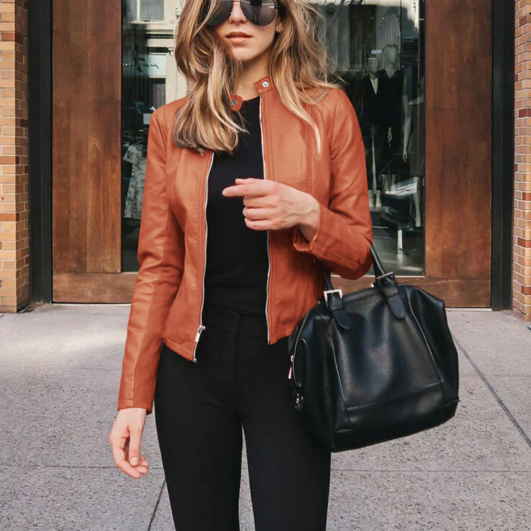 Dames jas | Trendy getailleerde jas met rits en opstaande kraag