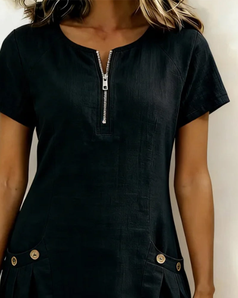 Dames jurk | Zomerjurk met rits en zakken