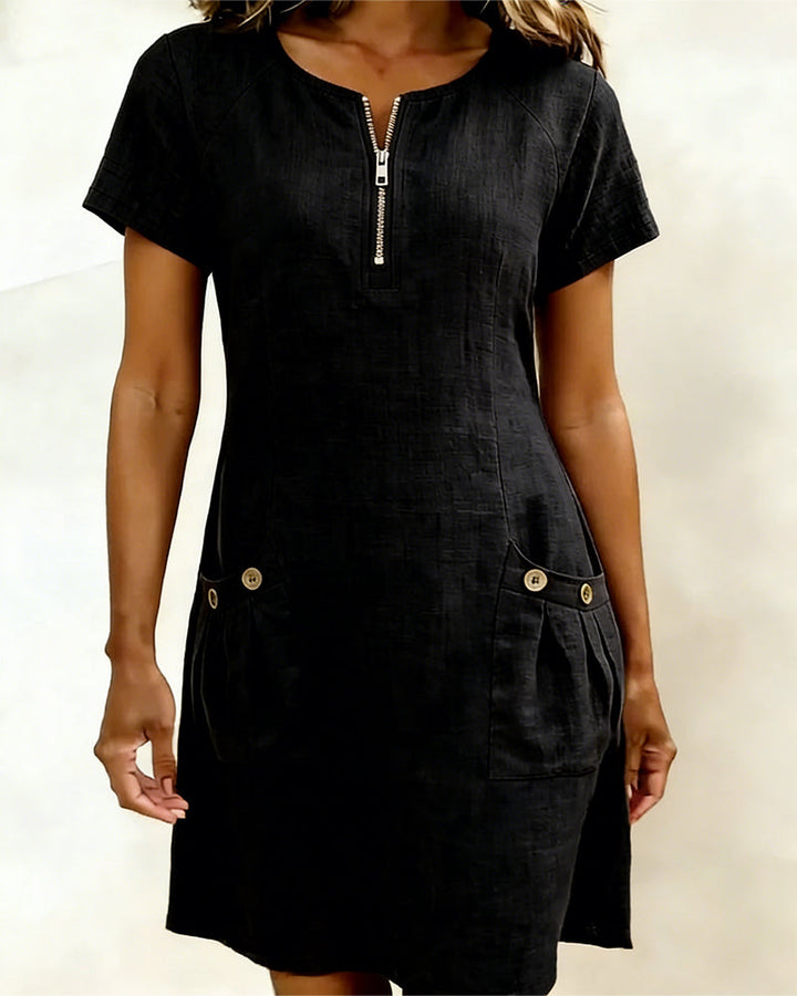 Dames jurk | Zomerjurk met rits en zakken