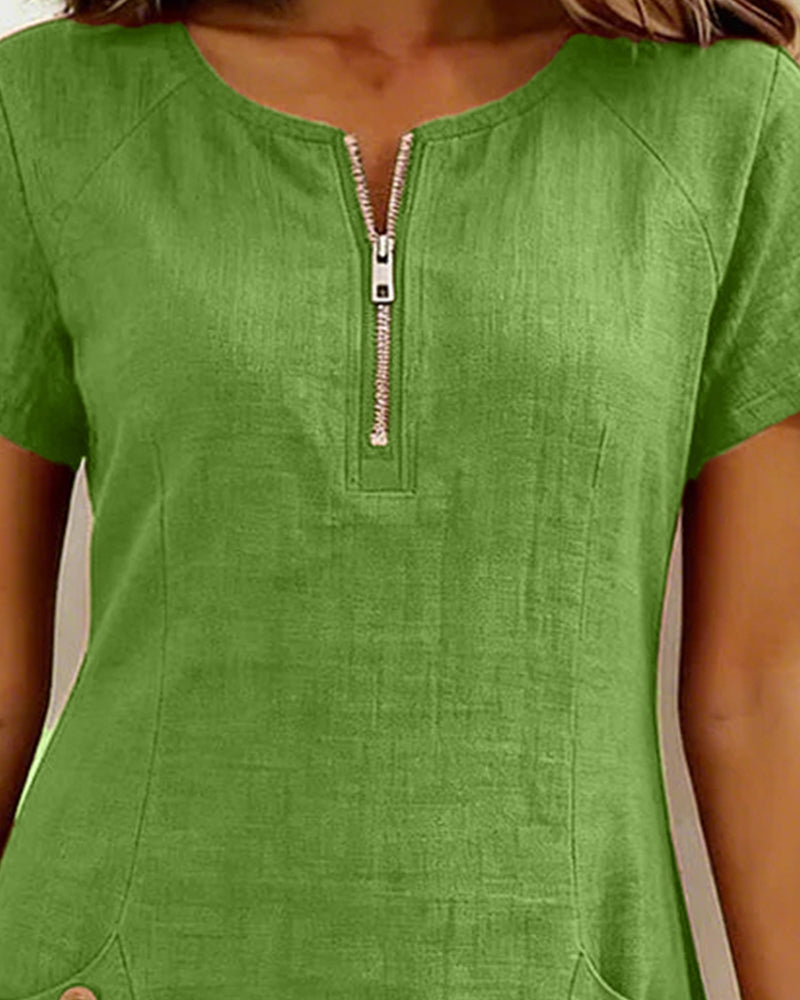 Dames jurk | Zomerjurk met rits en zakken