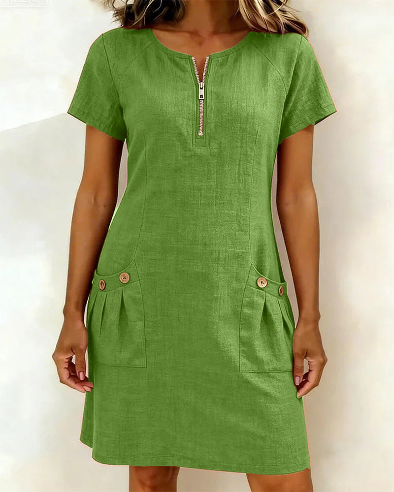 Dames jurk | Zomerjurk met rits en zakken