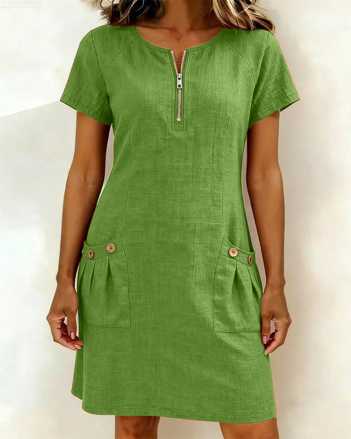 Dames jurk | Zomerjurk met rits en zakken