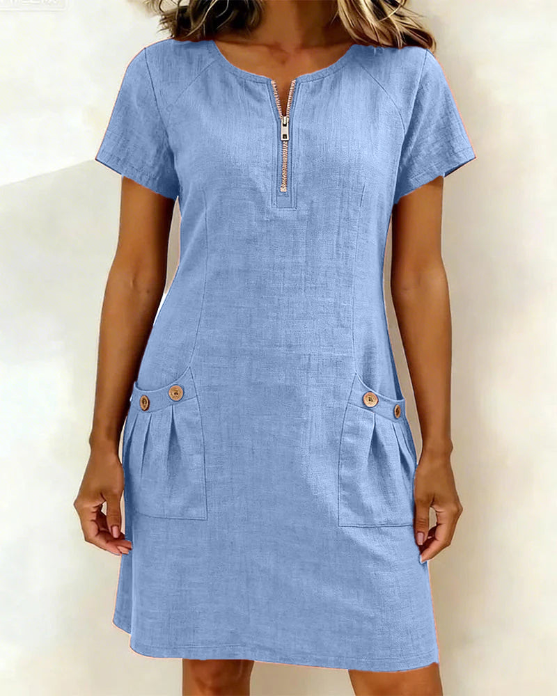Dames jurk | Zomerjurk met rits en zakken