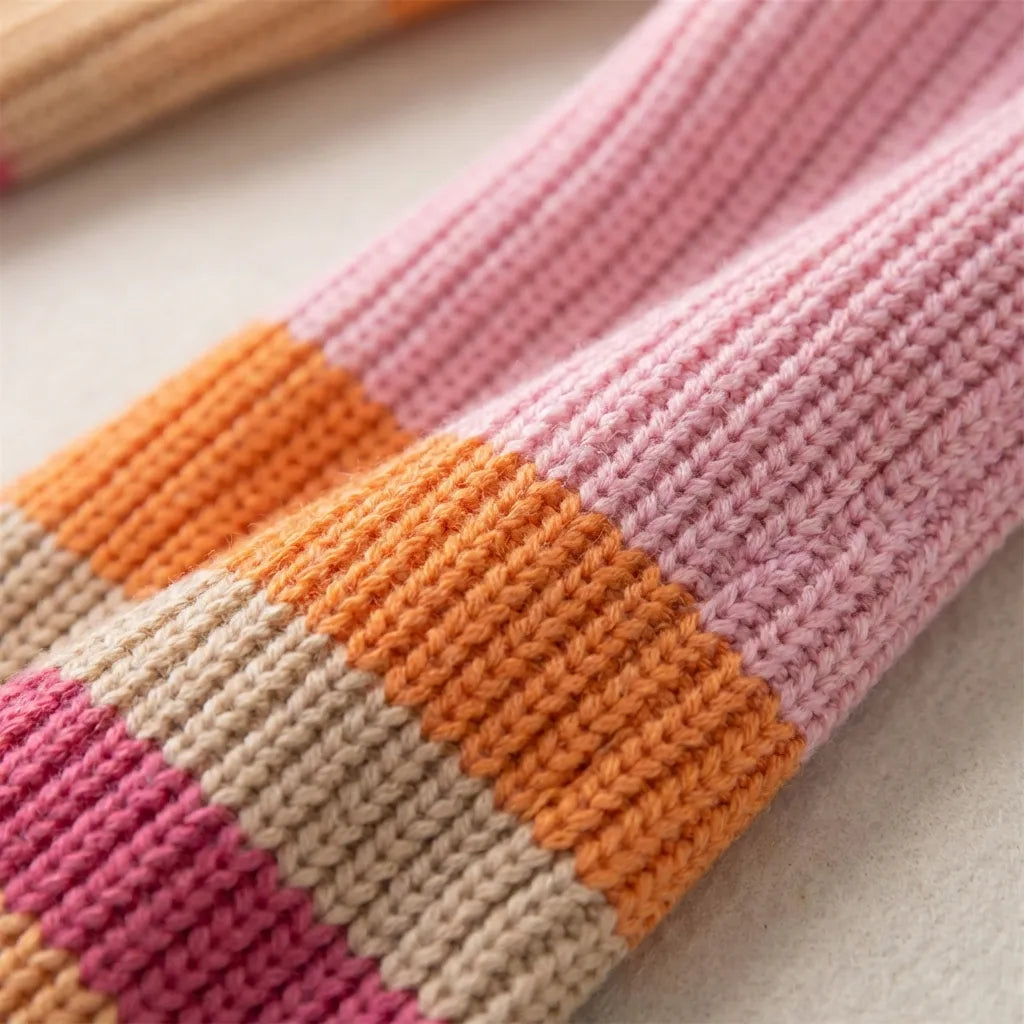 Dames maxi jurk | Gebreide jurk met strepen en off shoulder hals