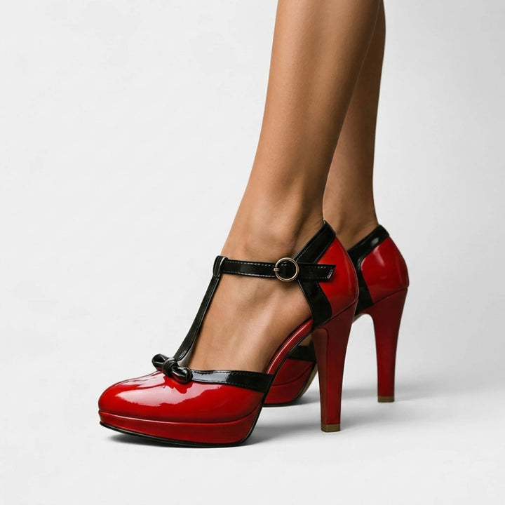 Dames pumps | Plateauhakken met strik en enkelbandje